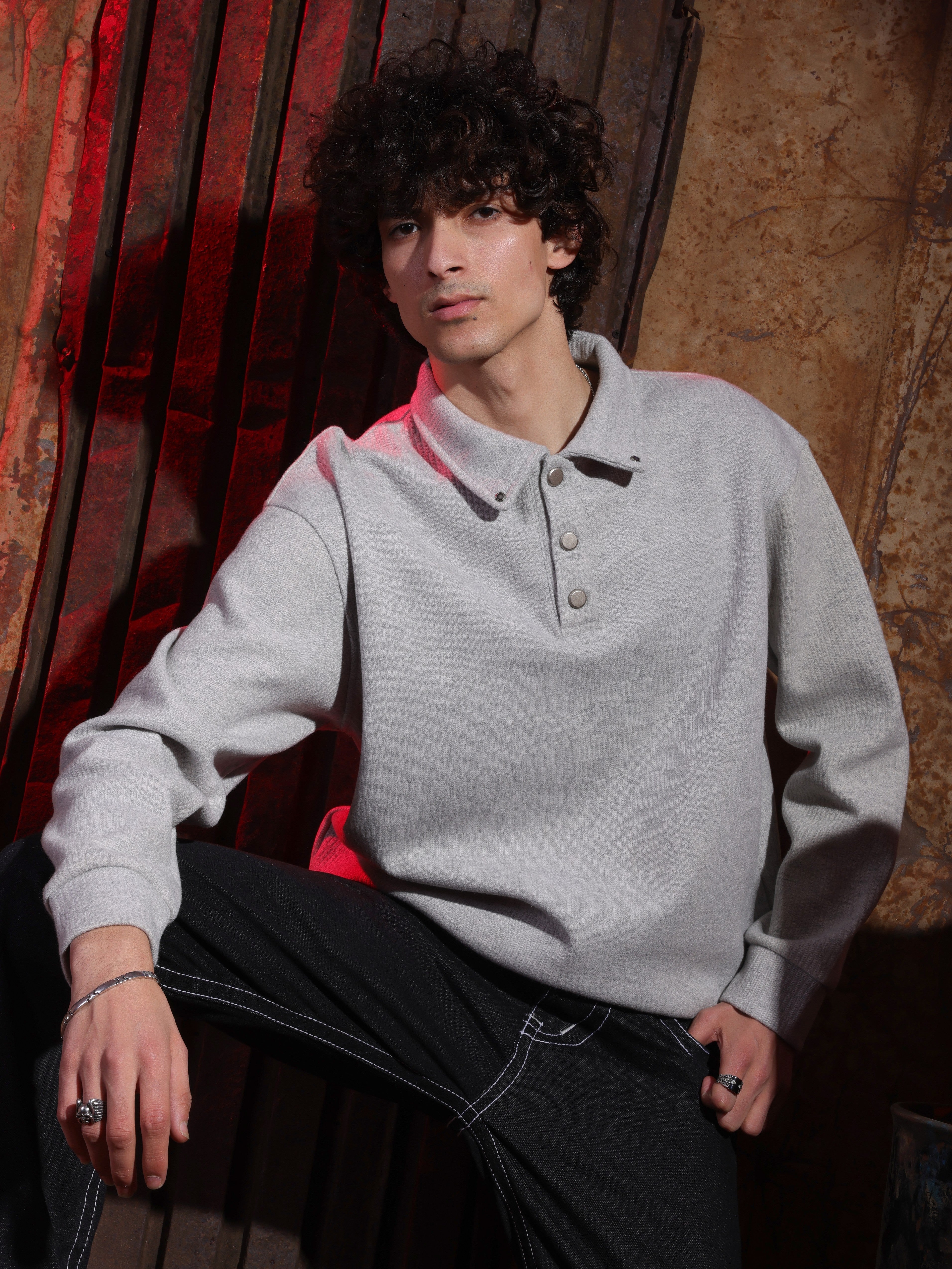 Velvet Sweatshirt - Buttons