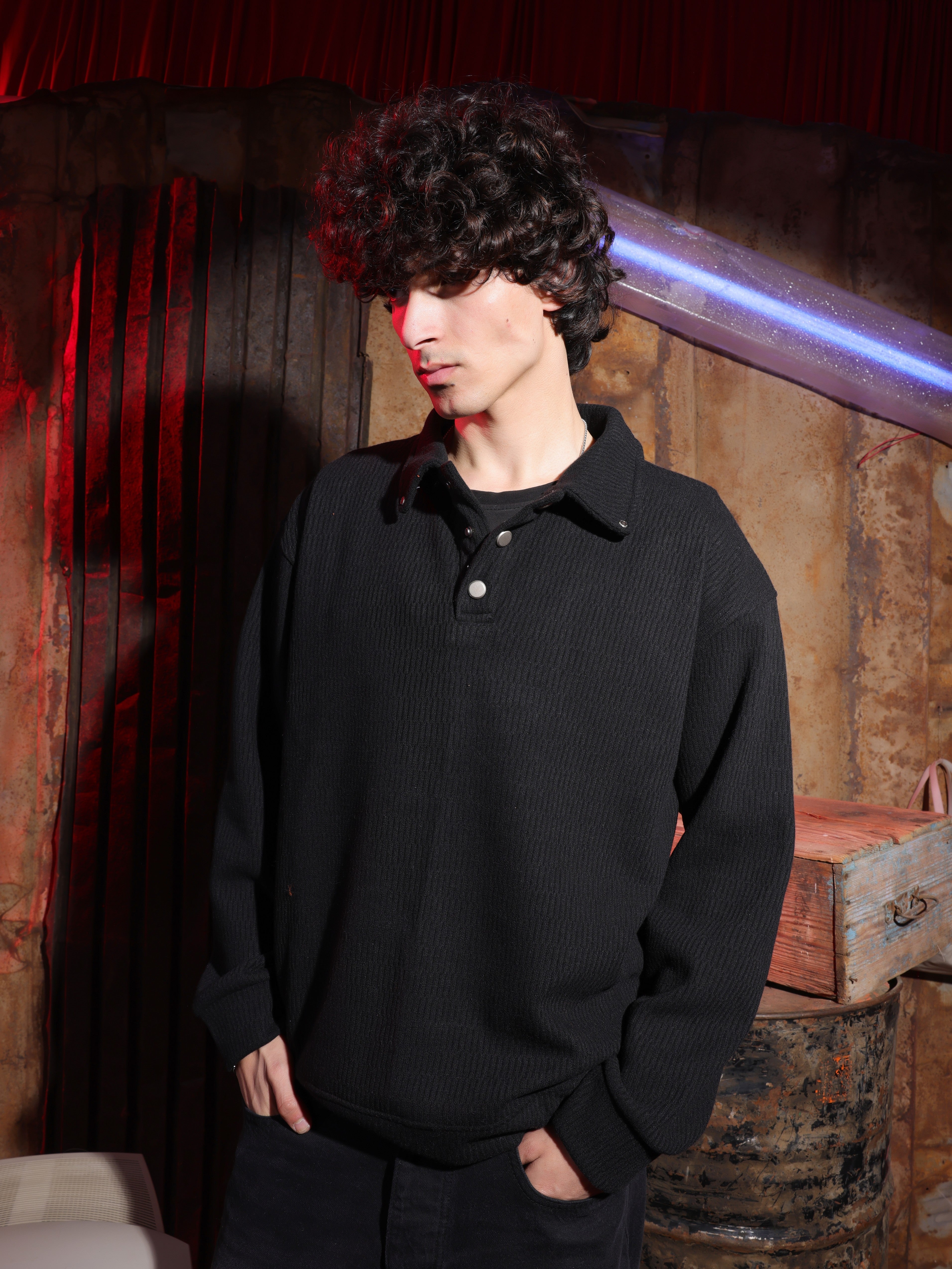 Velvet Sweatshirt - Buttons